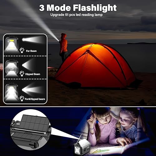 Miniatura 6 de Radio meteorológica de emergencia de 12000 mAh, radio solar con manivela, radio portátil AMFMNOAA con 2 paneles solares, 3 métodos de carga, alarma