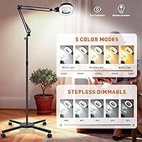 Vista 6 de KIRKAS Lupa de piso grande 12X con luz y soporte, color infinito regulable 2 en 1 lámpara de lupa iluminada para trabajo cercano, lectura
