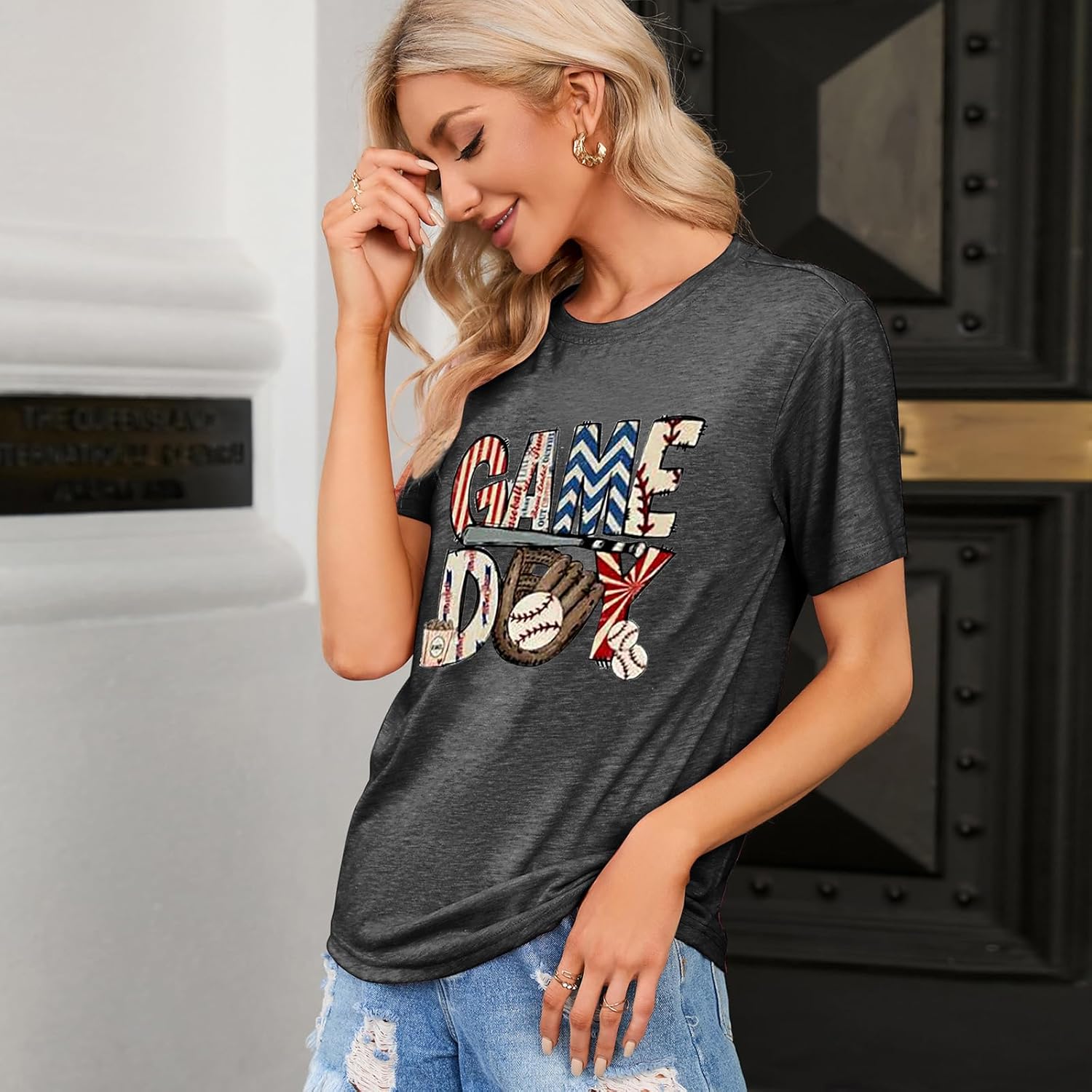 Game Day Baseball Shirt Women Baseball Mom Tshirt Casual Short Sleeve Shirts for Summer - Image 3