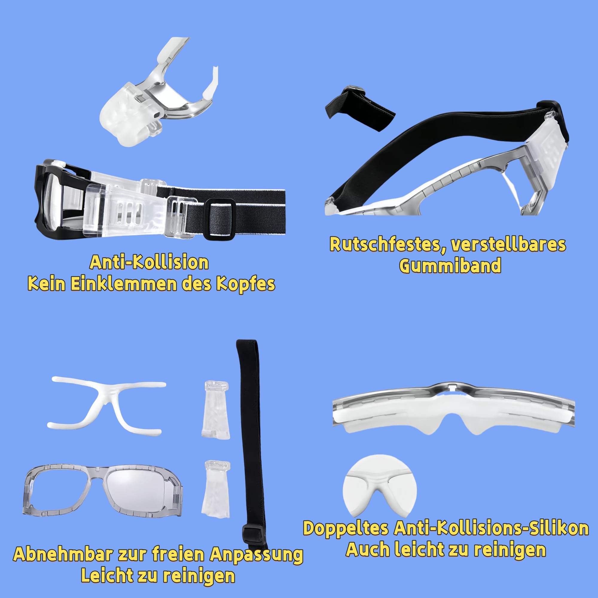 Sportbrille – Stoßfeste Schutzbrille mit verstellbarem Kopfband für Basketball, Fußball & Outdoor. Klare Sicht, sicherer Halt