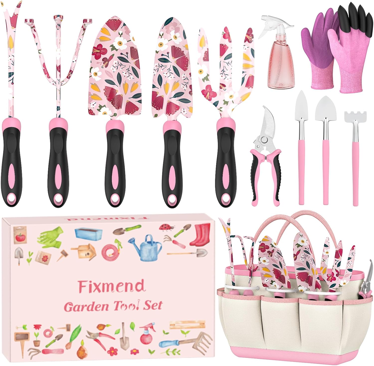 Fixmend Gardening Gifts for Women, 12 Pcs Garden Tools Set with Flower Print, Gardening Hand Tools Gift Kits for Birthday, Mother’s Day, Christmas, Retirement, Valentine’s Day