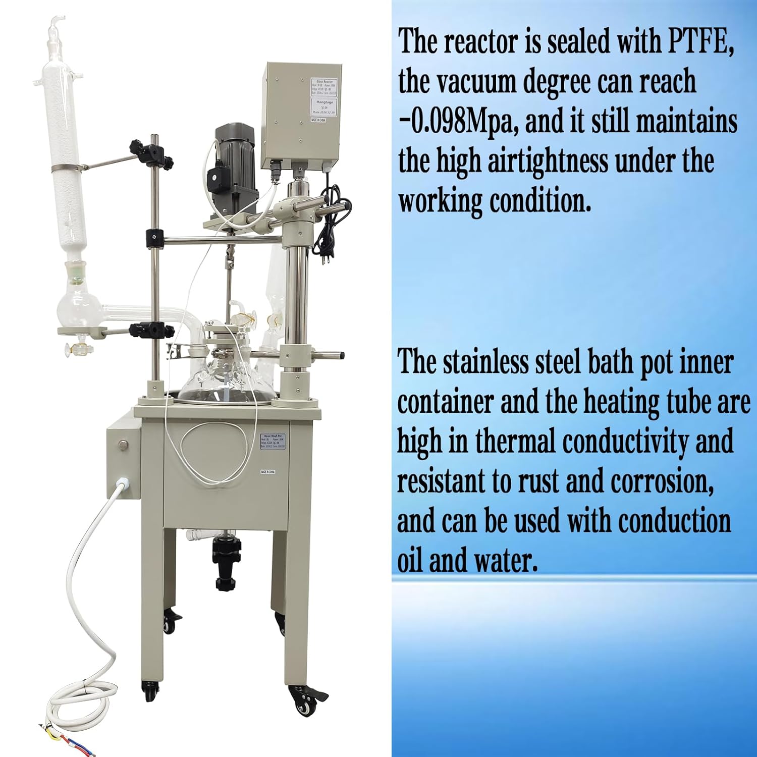 10L Single Layer Glass Reactor Chemical Lab Jacketed Reactor with Heating & Stirring Single-Layer Glass Digital Display Vessel for Chemistry Reaction Distillation 110V