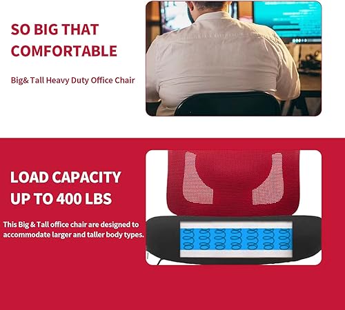 Miniatura 7 de LCH Silla de oficina grande y alta, silla ejecutiva giratoria de malla ergonómica de 400 libras con soporte lumbar, sillas de escritorio para