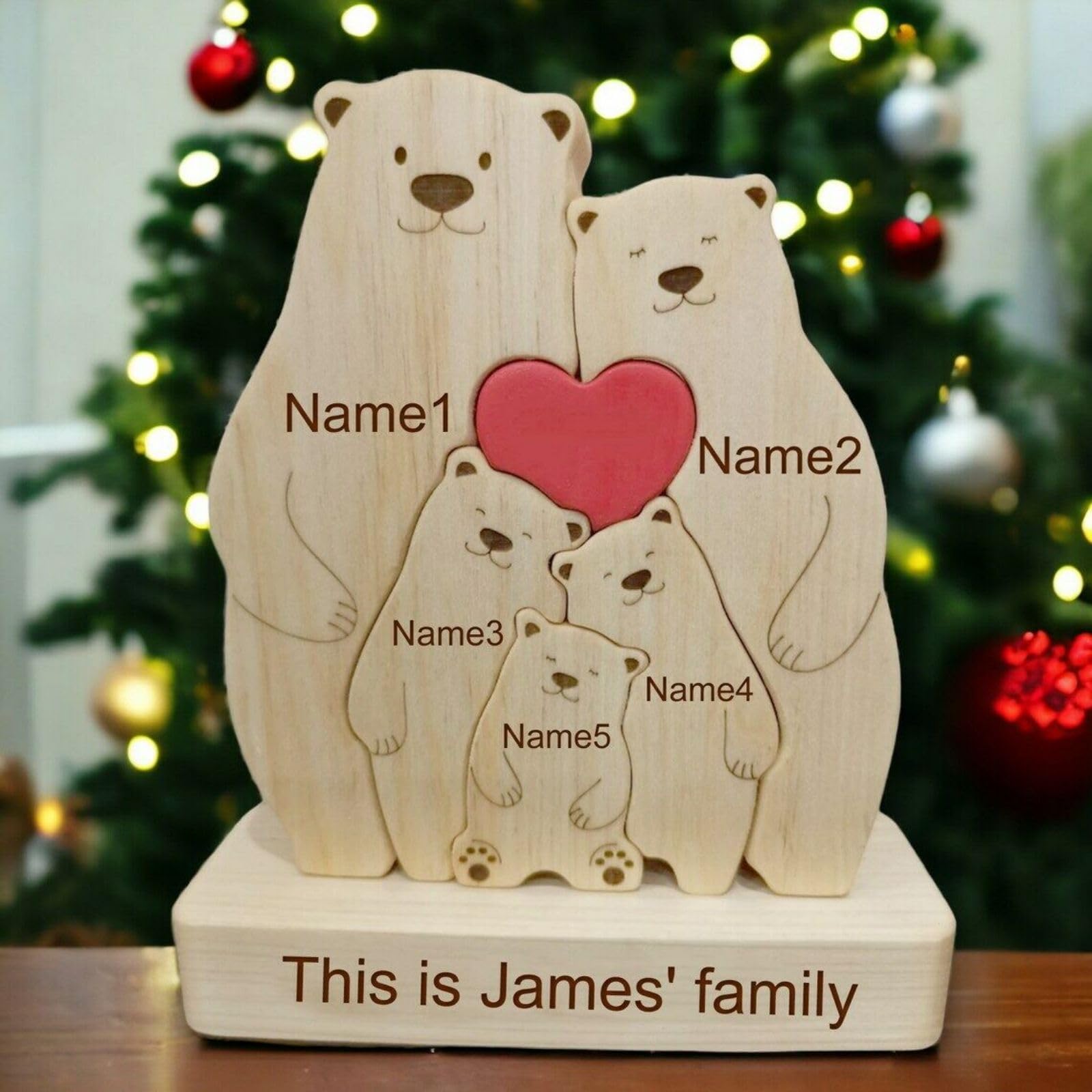 Personalized Family Name Puzzle - Wooden/Acrylic Bear Puzzle - Customizable Wooden Puzzle Oak Decorative Piece for Home Decor and Thoughtful Chistmas Thanksgiving Warm Gifts (Love)
