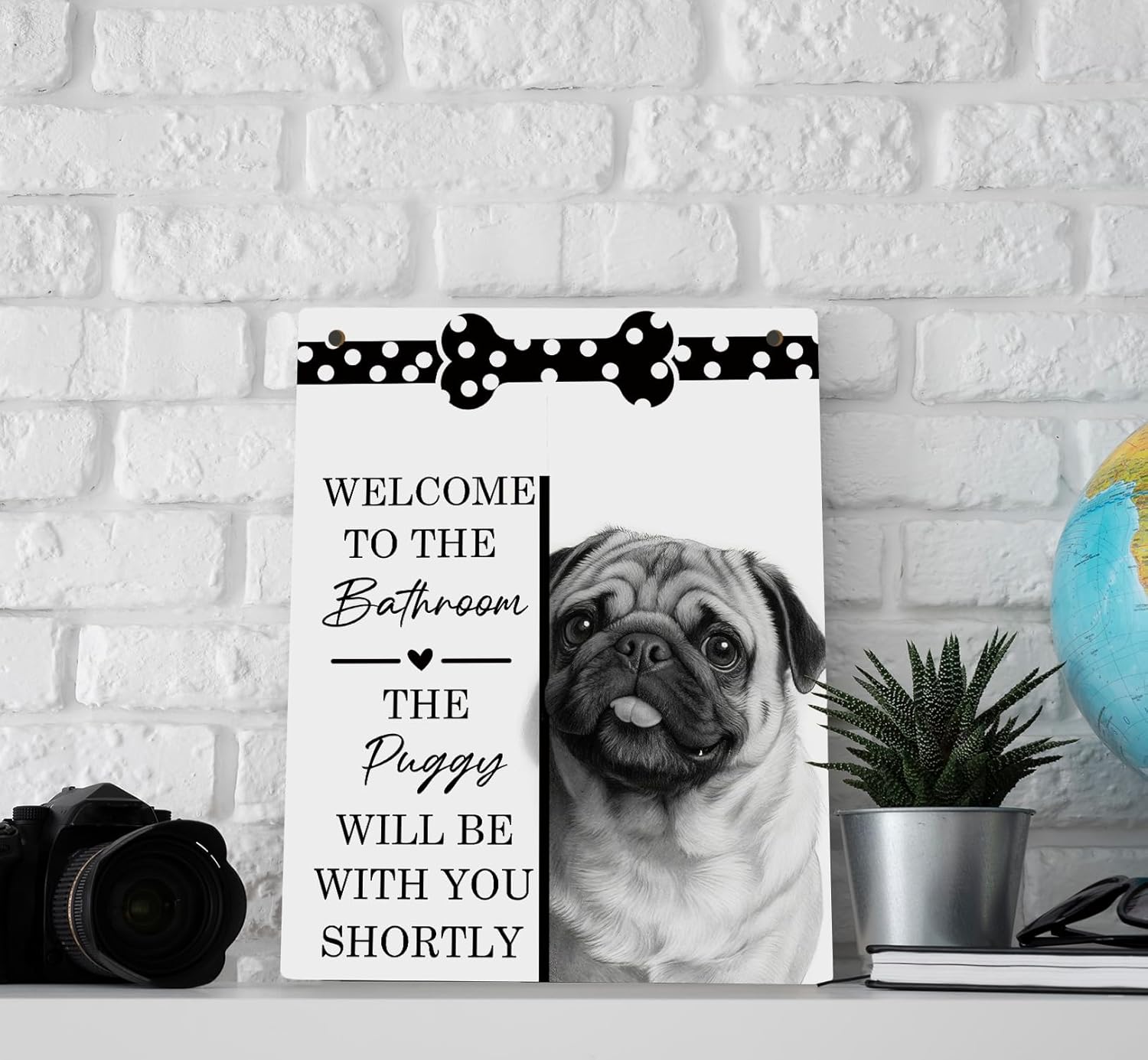 Funny Pug Bathroom Signs, Pug Gifts for Women, Cute Pugs Dogs Wooden Signs for Home Decor, Funny Pugs Hanging Sign for Bathroom Wall Decor, 8x10 Inch - Image 8