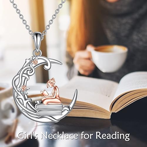 Miniatura 5 de YFN Collar de plata de ley 925 para amantes de los libros, colgante de lectura para mujer, regalo de graduación, joyería para estudiantes, amigos,