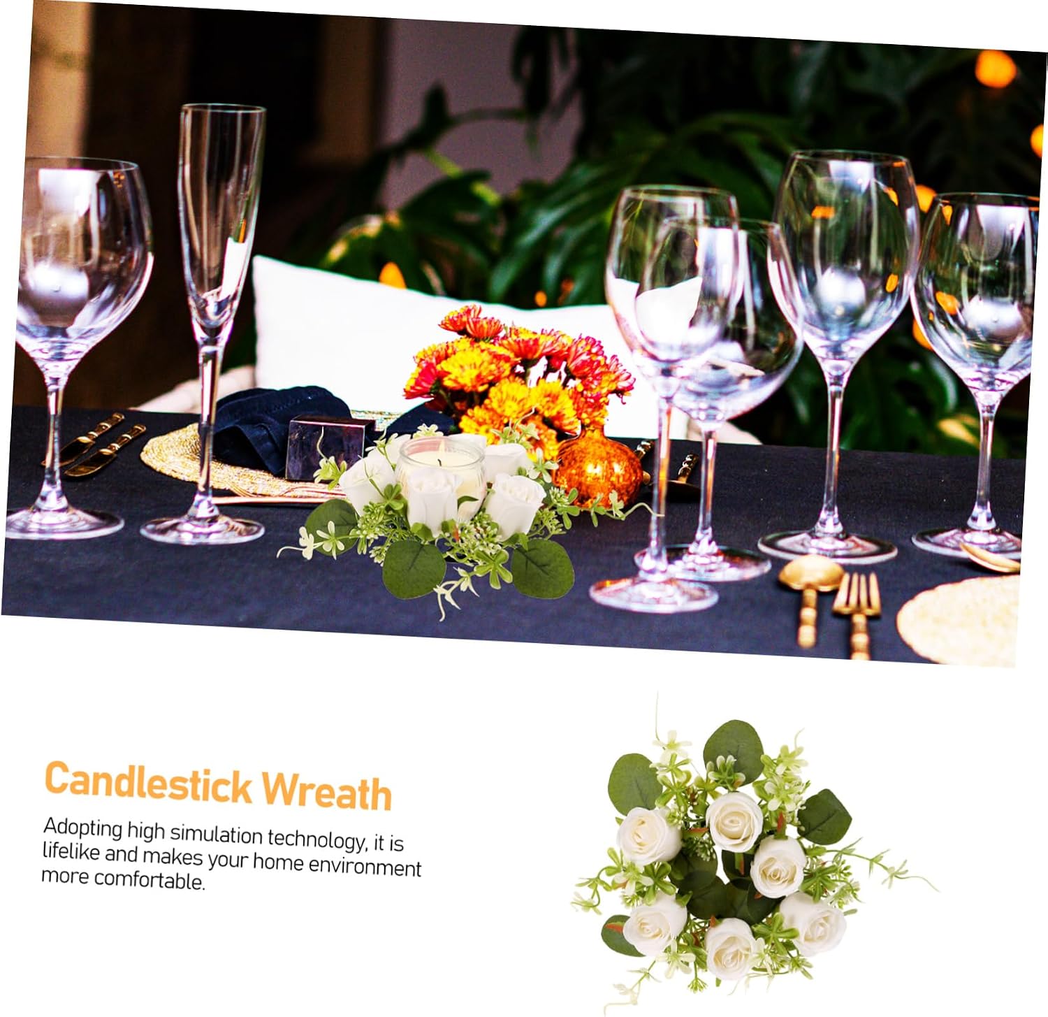 Artificial Flower Wreath Candle Ring Elegant Fake and Leaf Centerpiece for Weddings Parties and Home Decor Durable Material for Valentine's Day and Holiday