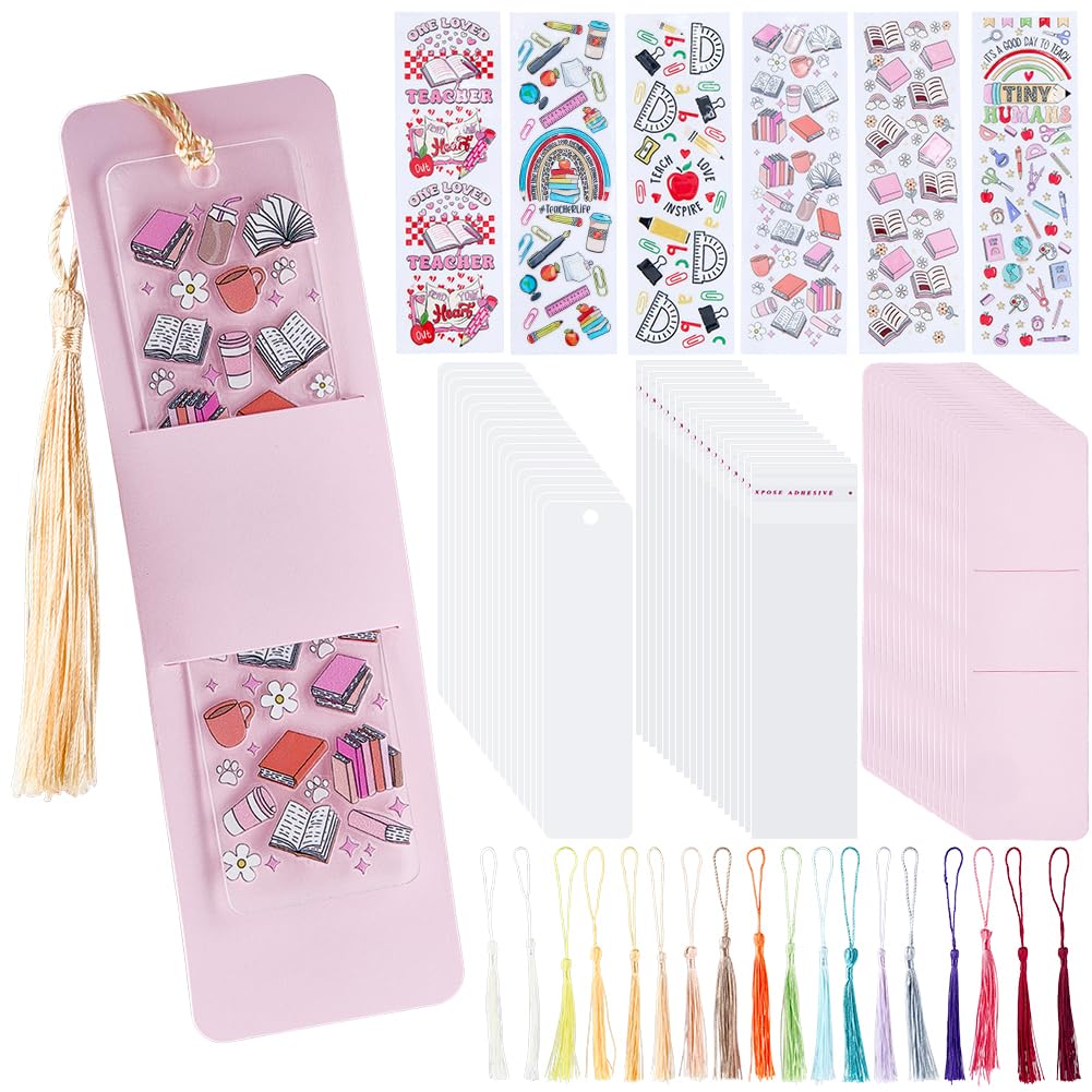 BEAMARKER 90Pcs Acrylic Bookmark Blanks Set DIY Bookmark Making Kit with Bookish Stickers Decorative Tassels Personalized Tags for Gifts School Students Teachers Party Favors Book Lover