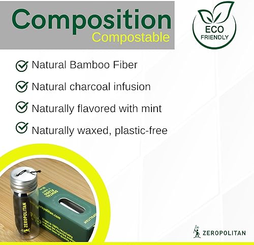 Miniatura 5 de Hilo dental de carbón de bambú - 33yd98.4 ft de hilo dental natural y biodegradable en recipiente de vidrio reutilizable o reciclable - Sabor