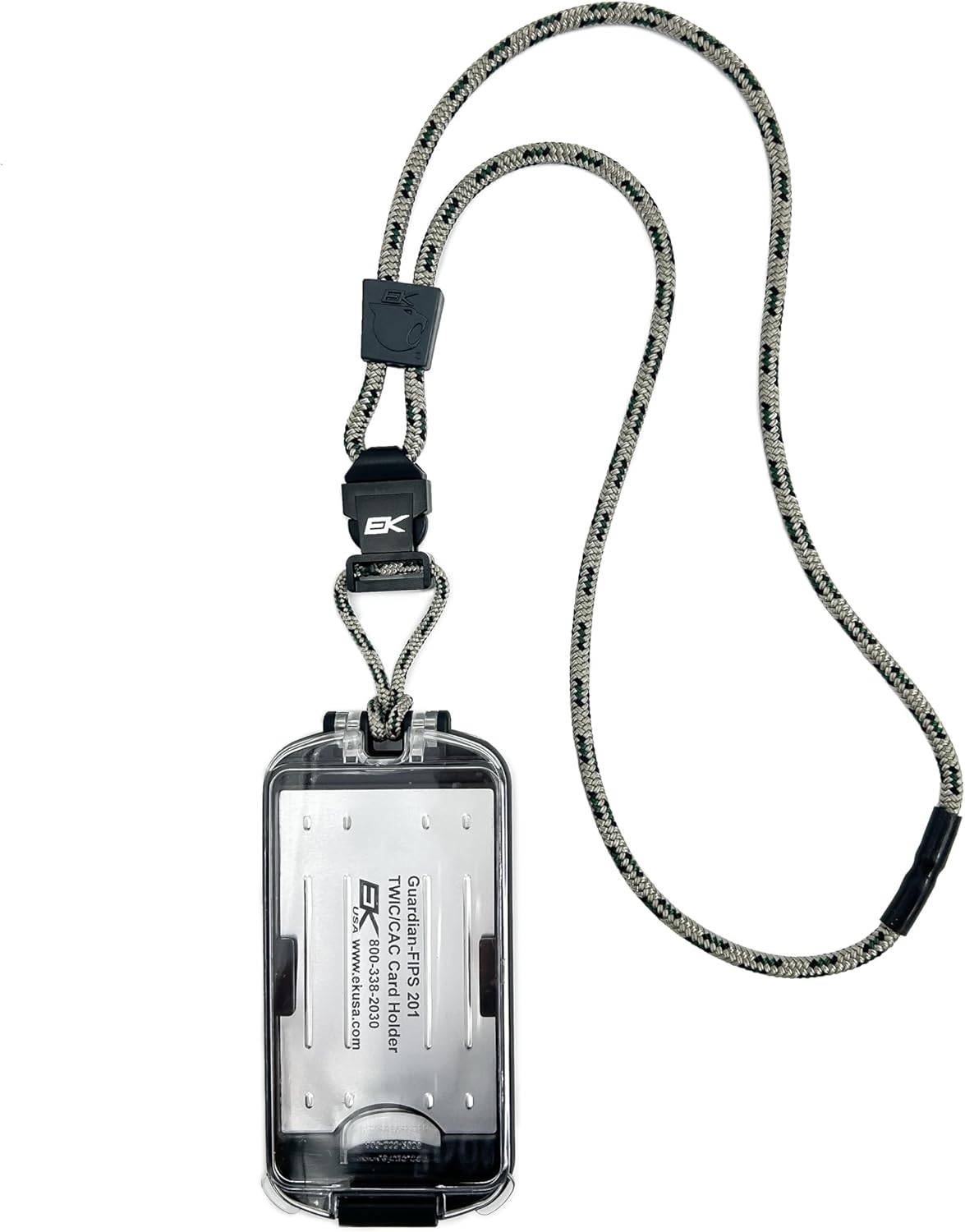 EK USA FIPS 201 Guardian ID Card Holder with Neck Strap Lanyard, Waterproof ID Badge Holder up to 2 Cards, Pewter/Navy