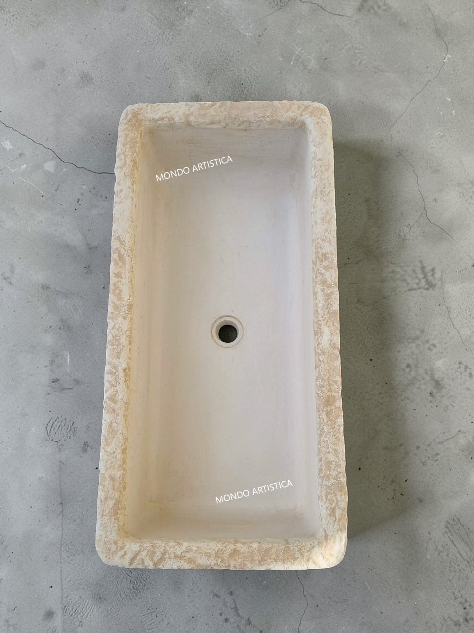 Lavandino, Lavabo, Pilozzo, Vasca Unica, Fontana Da Esterno, Per Giardino Altezza 22 cm, Larghezza 80x40 Cm, In Cemento Bianco E Polvere Di Marmo, Colore Sfumato Beige