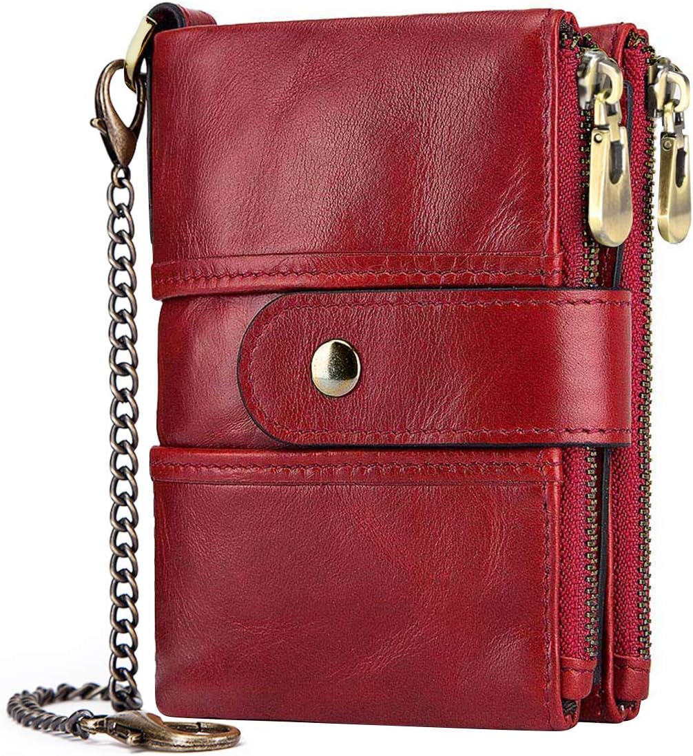 TEUENCompanion Wallet Women Genuine Leather RFID Blocking Coin Purse Women Zipper 16 Card Slots, Small Coin Purse Card Holder Women with Chain