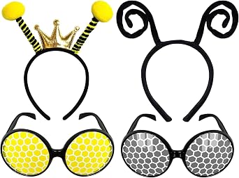 Poptrend 2 Pairs Bug Headband and Glasses,Fly Antenna Headband and Glasses Set Costume Accessories Halloween Cosplay Party Favors for Women, Men and KidsBlack+Yellow