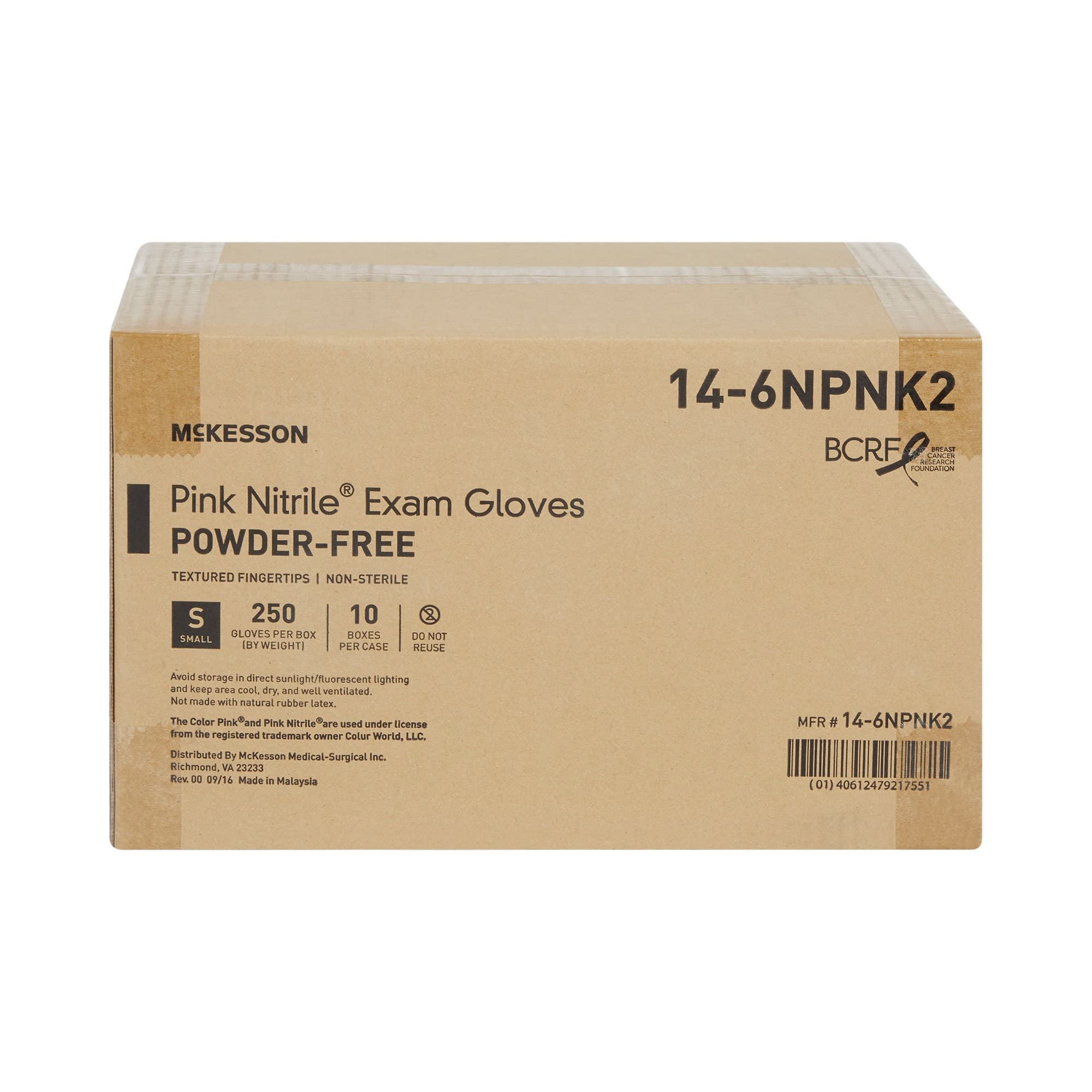 McKesson Guantes de examen de nitrilo rosa, sin polvo, sin látex, ambidiestros, con textura, no estériles, tamaño pequeño, 250 unidades, 10 cajas, 2500 en total