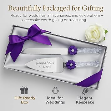 GIFTS INFINITY Personalized Wedding Cake Knife and Server Set with Engraving Cake Cutting Utensil Set, Keepsake Gift for Wedding, Anniversary, Reception, Birthday & Other Occasions (CH-101PU)
