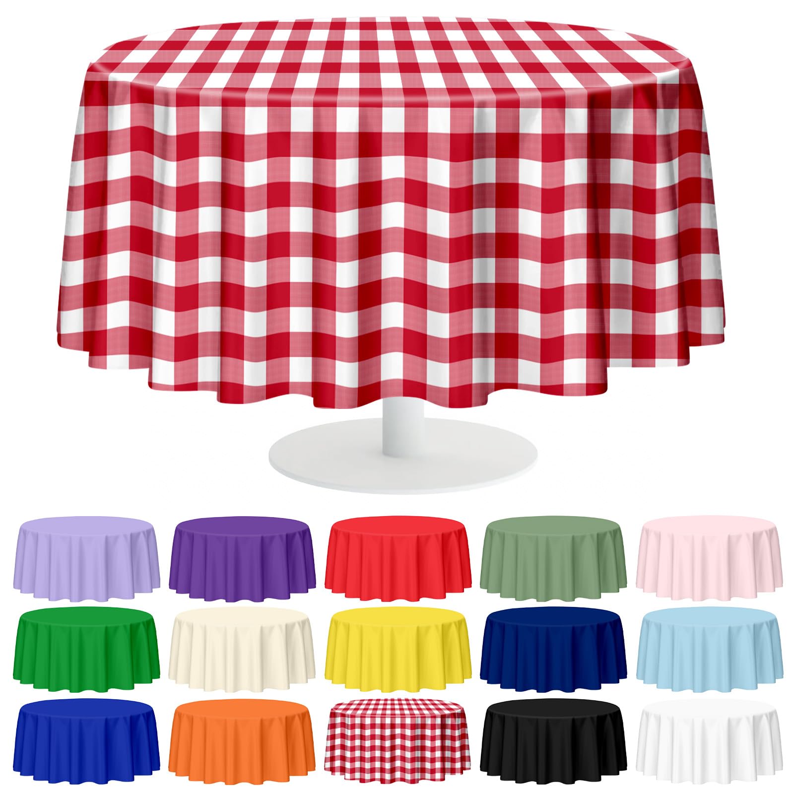 Mulbozy Picnic Table Cover,2 Pcs Red Checkered Round Plastic Tablecloth