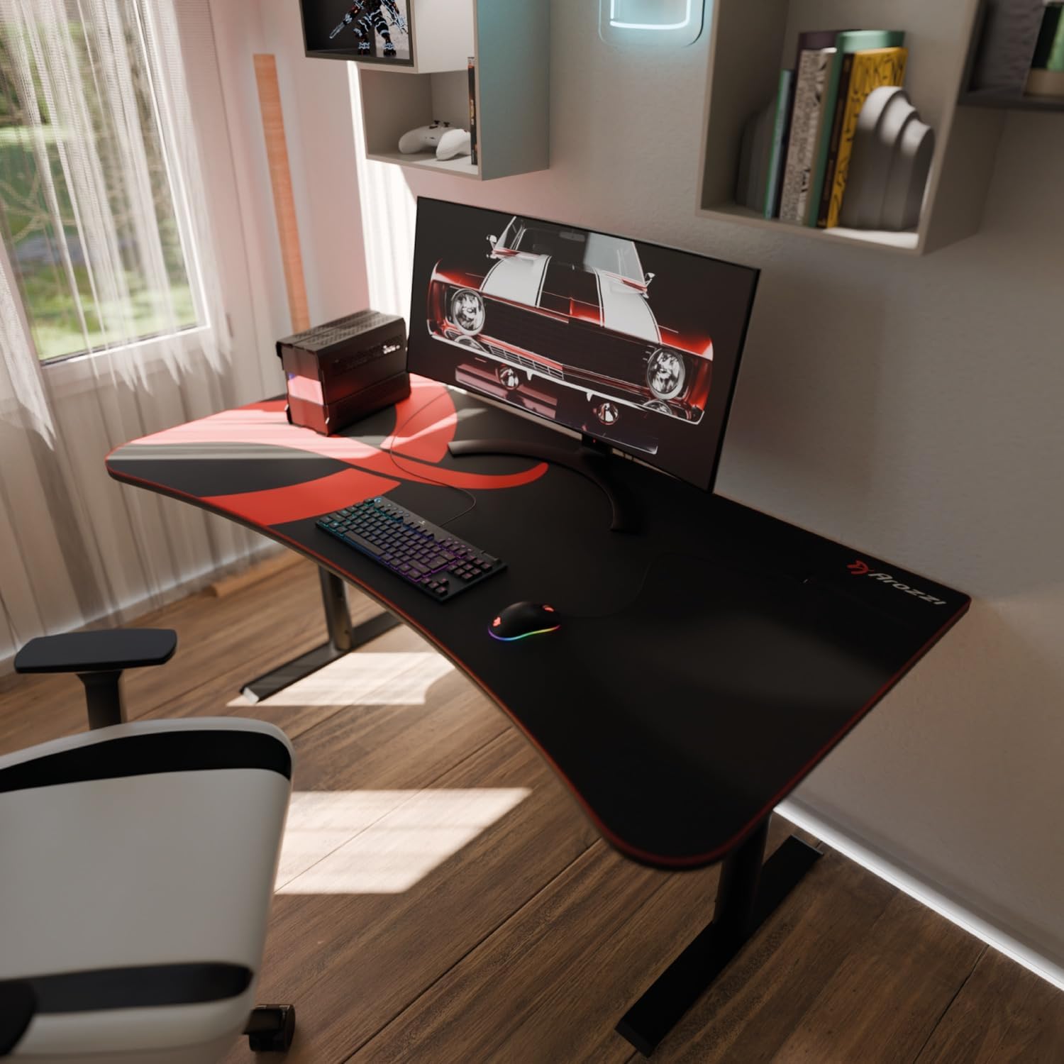 Arozzi Arena Gaming Desk Mat, Full Surface Custom DeskPad, Interchangeable, Water Resistant & Washable Computer Desk Mouse Pad with Stitched Edges (Black)