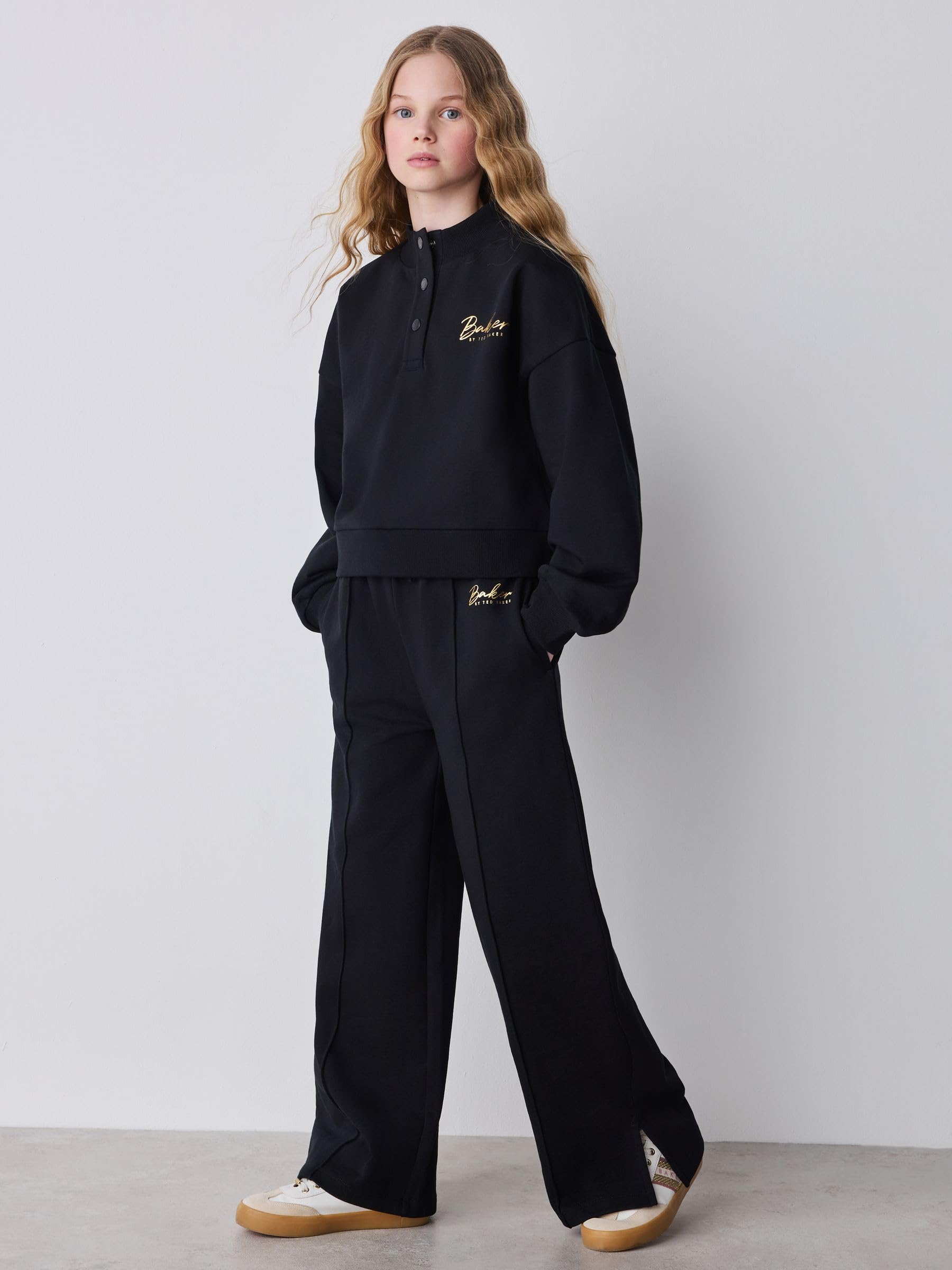 Niñas Conjunto de 2 piezas de sudadera con cuello alzado y estampado gráfico y pantalones de chándal de pernera ancha