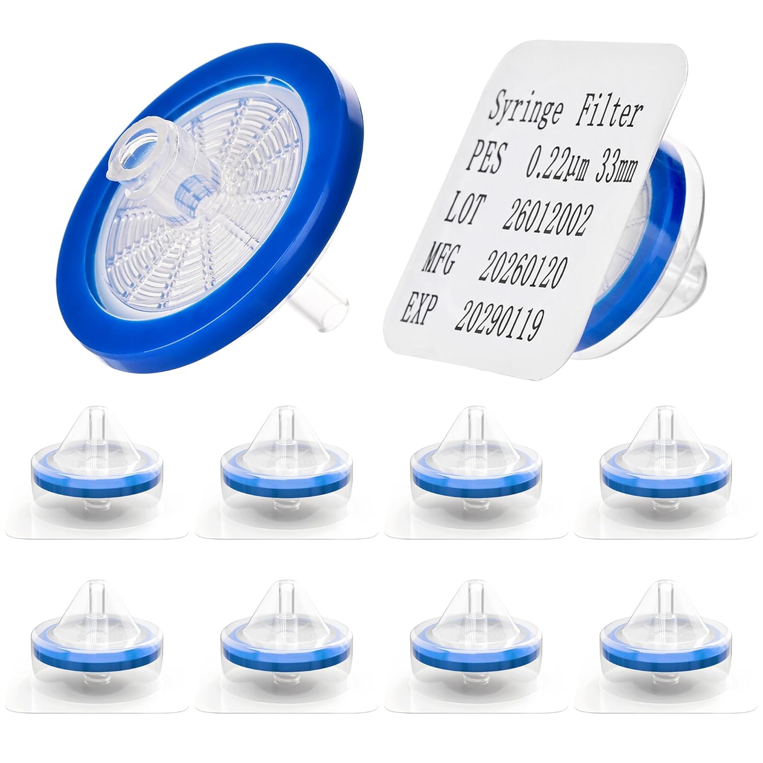 Sterile Syringe Filters PES 0.22µm, Double-Layer 33mm Hydrophilic Membrane, Individually Packed Syringes Filters, Pack of 20 for Lab Filtration Use