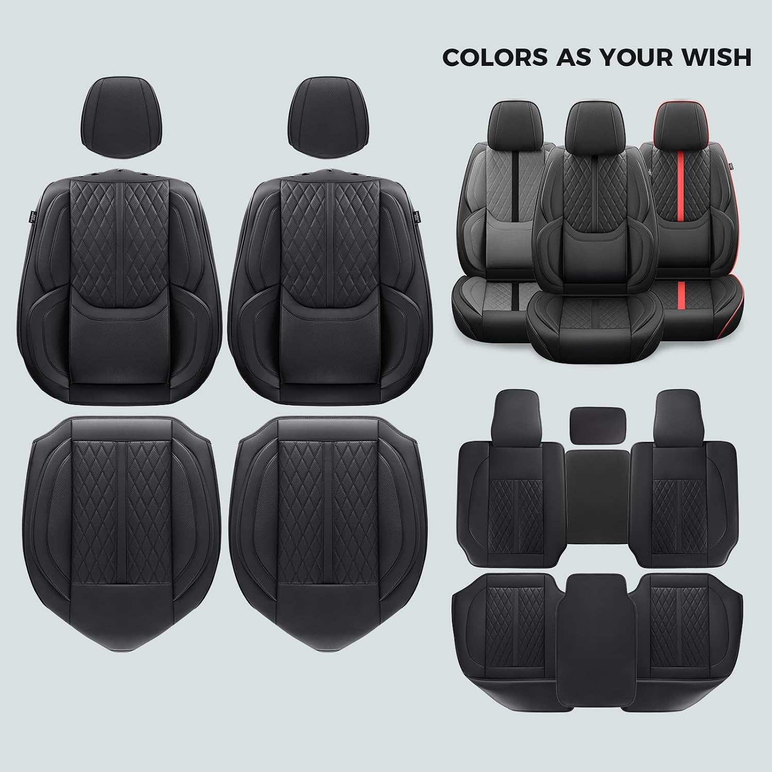Car Seat Covers for Dodge Ram 1500/2500/3500 Crew Regular Quad Cab 2019-2026, 4-Layer Waterproof Leather, Truck/Pickup Seat Covers Full Set, Black (Not for Curved Bench)