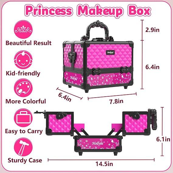Hollyhi 59 Pcs Kids Makeup Kit for Girl, Washable Play Makeup Toys Set for Dress Up, Pretend Beauty Vanity Set with Cosmetic Case Birthday Toys for Girls 3 4 5 6 7 8 9 10 11 12 Years Old Kids Toddlers