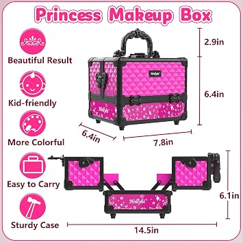 Hollyhi 59 Pcs Kids Makeup Kit for Girl, Washable Play Makeup Toys Set for Dress Up, Pretend Beauty Vanity Set with Cosmetic Case Birthday Toys for Girls 3 4 5 6 7 8 9 10 11 12 Years Old Kids Toddlers