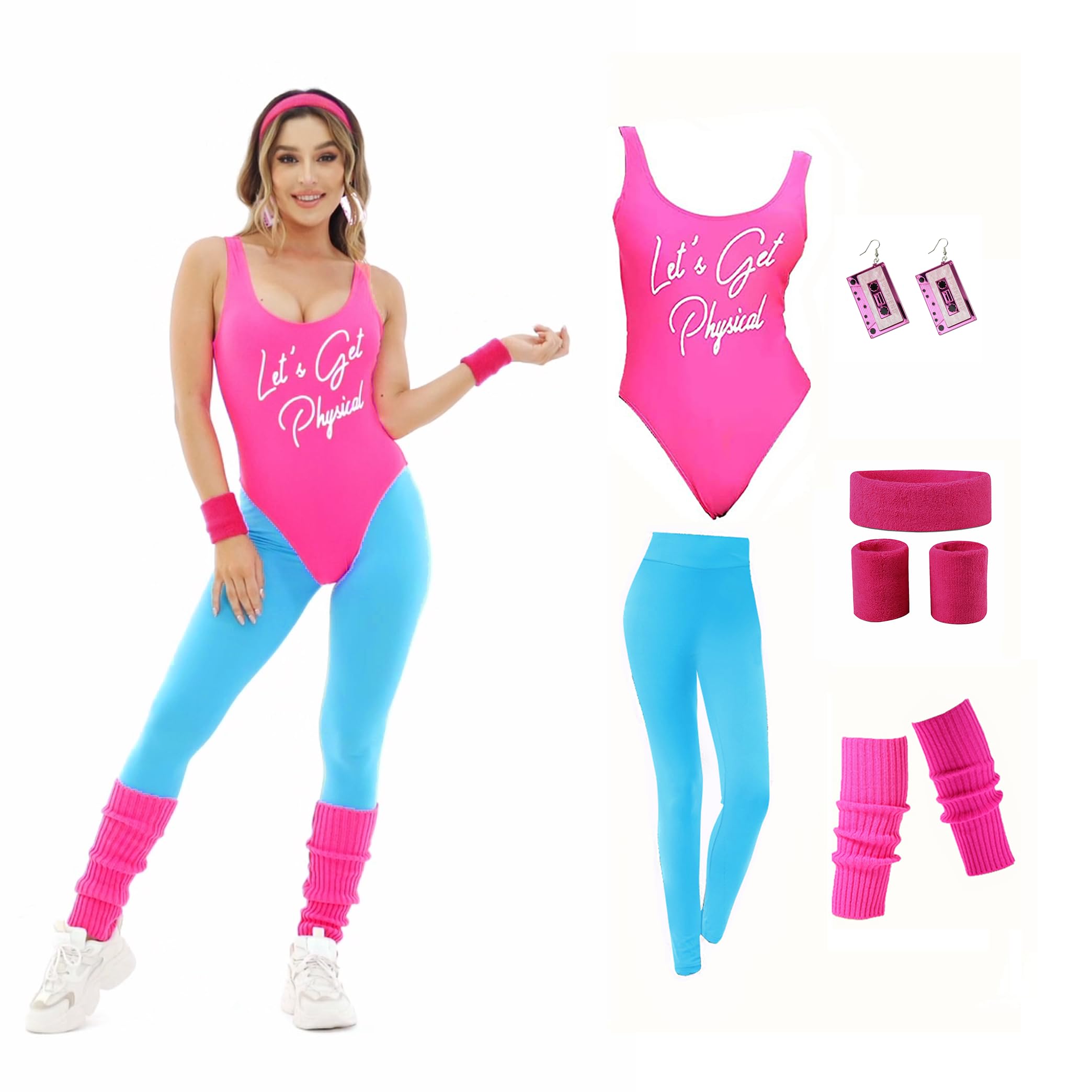 Costume Perizoma 8090 Costume da Lavoro per Le Donne nion LeggingOrecchini Fascia di Testa Fascia di Polso 808 Accessori