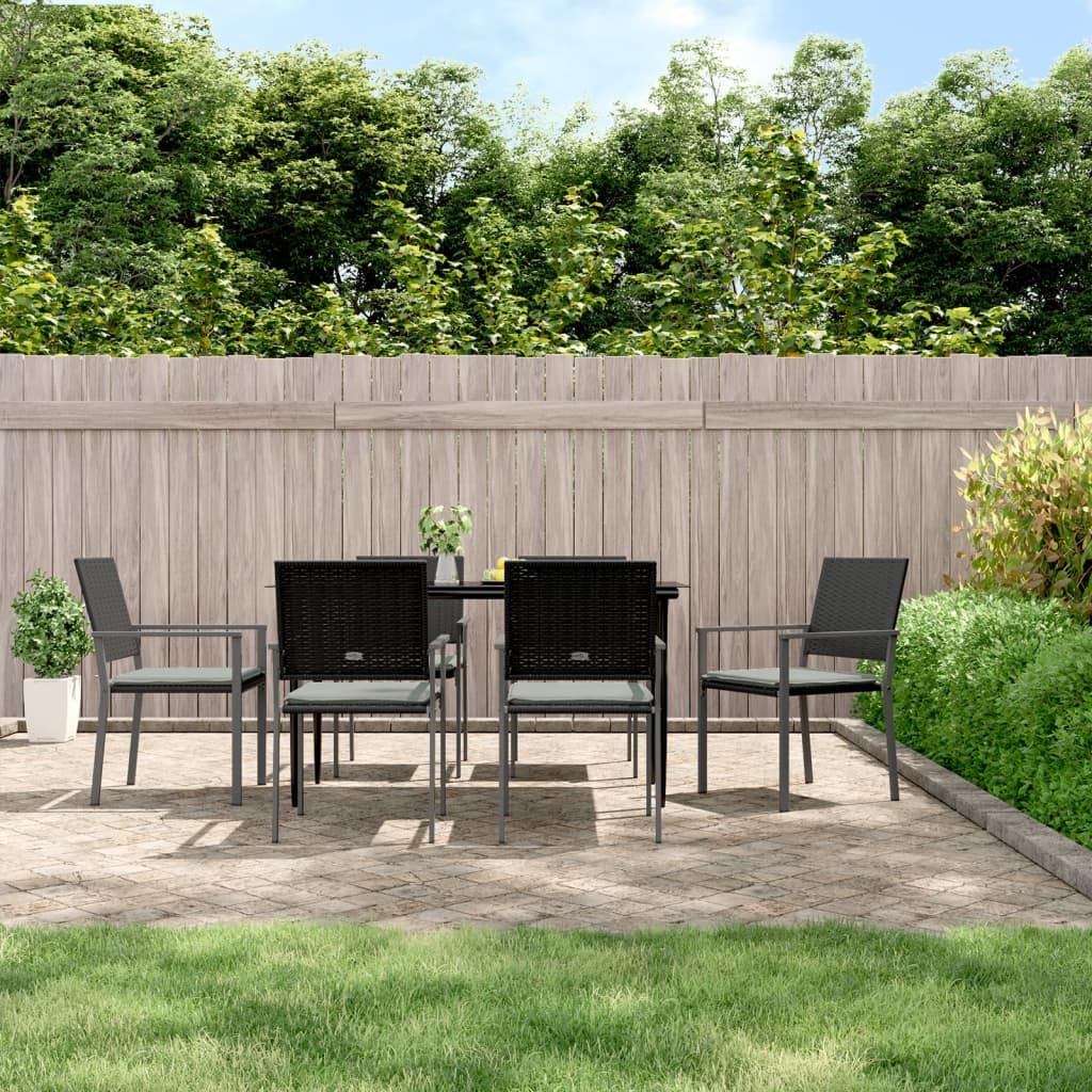 Chaises de jardin avec coussins lot de 6 en acier noir, durables et sans usure rapide