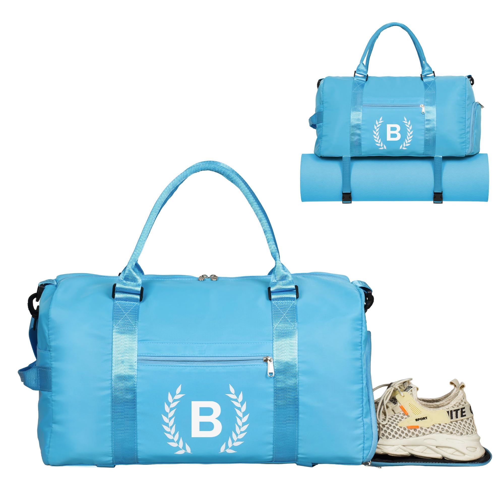 Gym Bag for Women, Personalized Duffle Bag with Shoe Compartment, Sports Bag for Yoga & Dance with Wet Pocket and Mat Strap(AquaBlue,B)