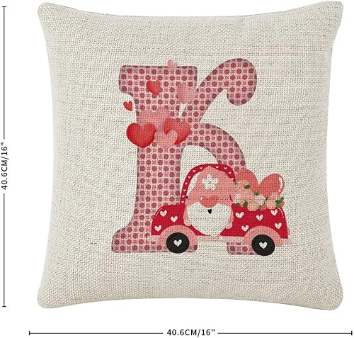 Miniatura 2 de Throw Cushion Cover Case Red Pink Polka Dots Love Hearts Truck Initial Letter Monogram K Decorative Pillow Cover Cotton Linen Square Lumbar Pillow