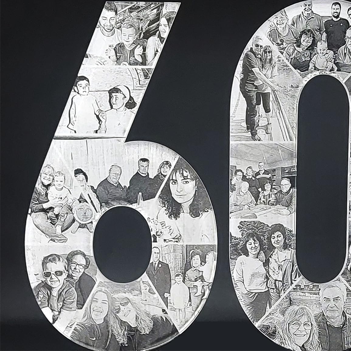 Genérico 7laser - Lámpara LED personalizada con 16 fotos y texto personalizado - con Base de Madera Natural - Regalo original para 60 aniversarios, cumpleaños, bodas de diamante - con conexión USB.