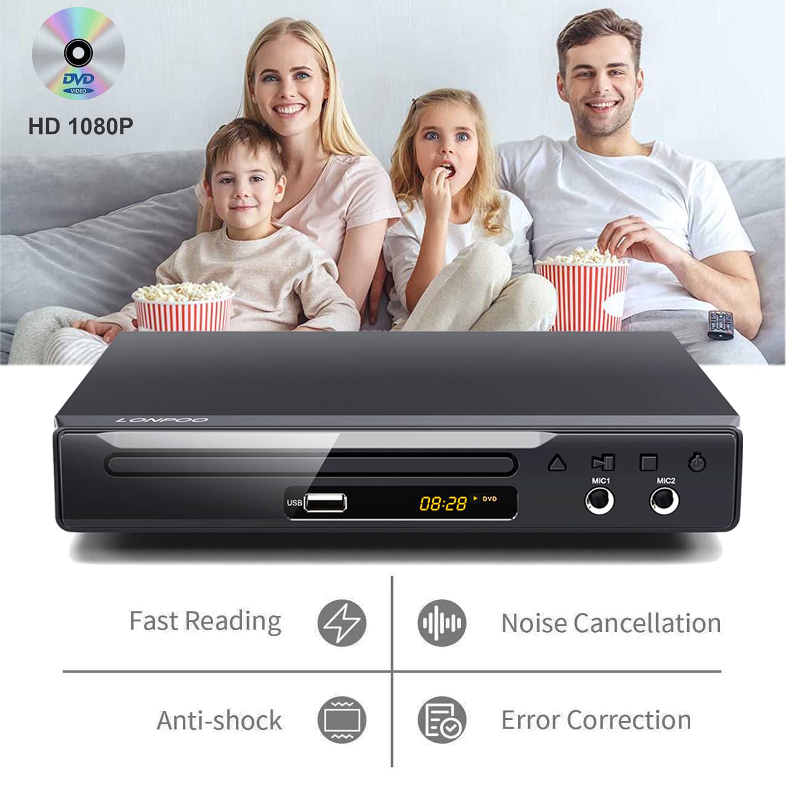 Kompakter DVD-Player für TV - HD DVD CD Player Codefree mit HDMI &RCA & SCART-Anschluss (LP-077DE)
