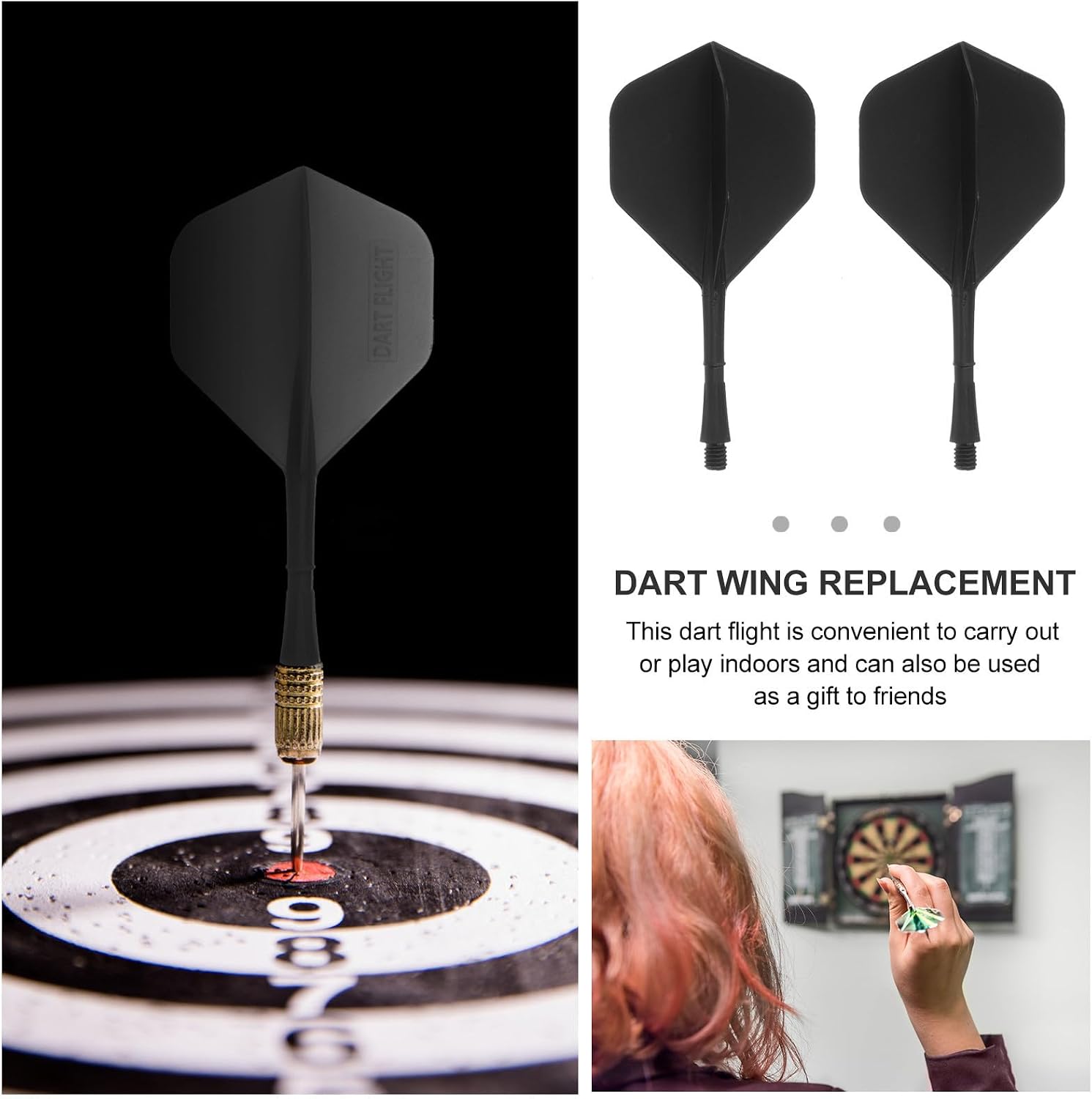 YARNOW 10pcs Black Dart Flights with Pp Material, Lightweight and Sturdy Tail Wings for Reduced Drag, Convenient to Carry, Standard Size for Soft and Hard Tip Darts