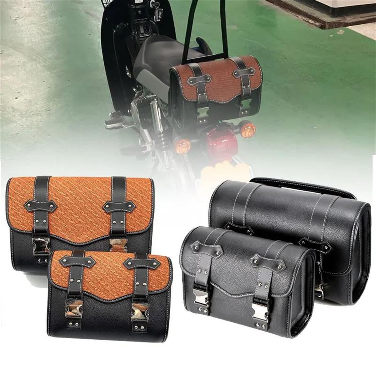 Borse Laterali Moto Per Honda Rebel 300/500 - Borsa Sella In Pelle PU Impermeabile, Grande Capacità - Foto 5