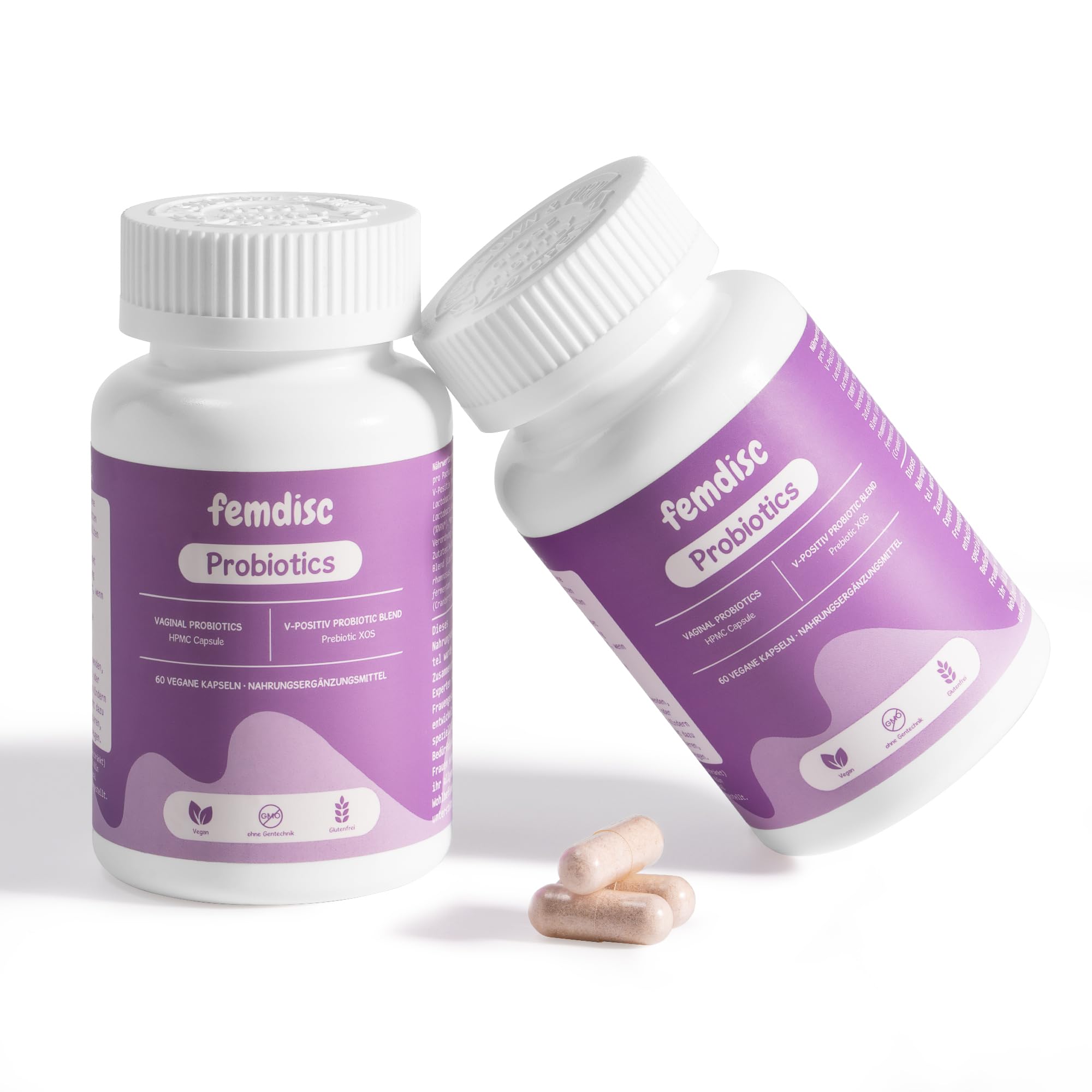 femdisc Vaginal-Probiotika | mit ausgewählten Bakterienstämmen & Prebiotika | ohne Duftstoffe & Zusatzstoffe | 120 Kapseln (2-Monatspackung)