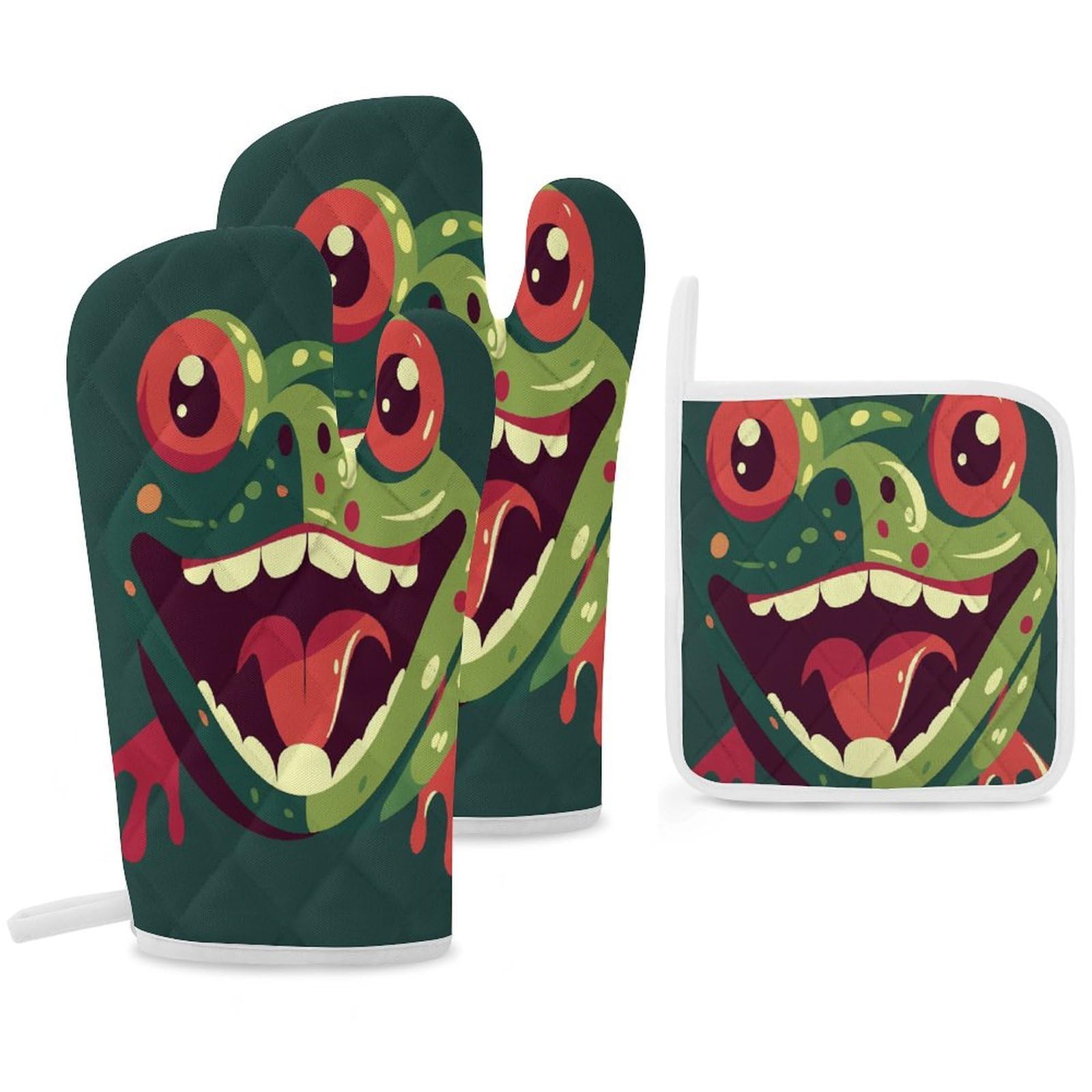Fekiloot Style Frog With Mouth Open Oven Mitts Funny Heat Resistant,Oven Glove With Hanging Loop,Resistant Hot Pads For Kitchen Baking Grilling Cooking