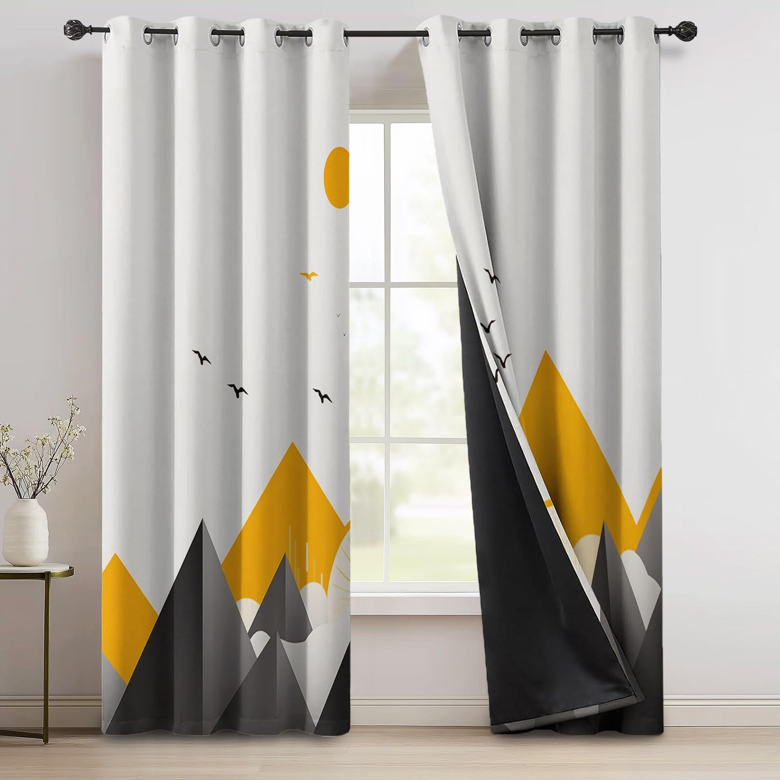 Gardinen Blickdicht Minimalismus Berge Linien - Schlafzimmer Vorhang mit Ösen Grau Wärmeisolierende Verdunklungsvorhänge für Wohnzimmer Esszimmer Fenster 2 Stücke H 230 x B 117 cm