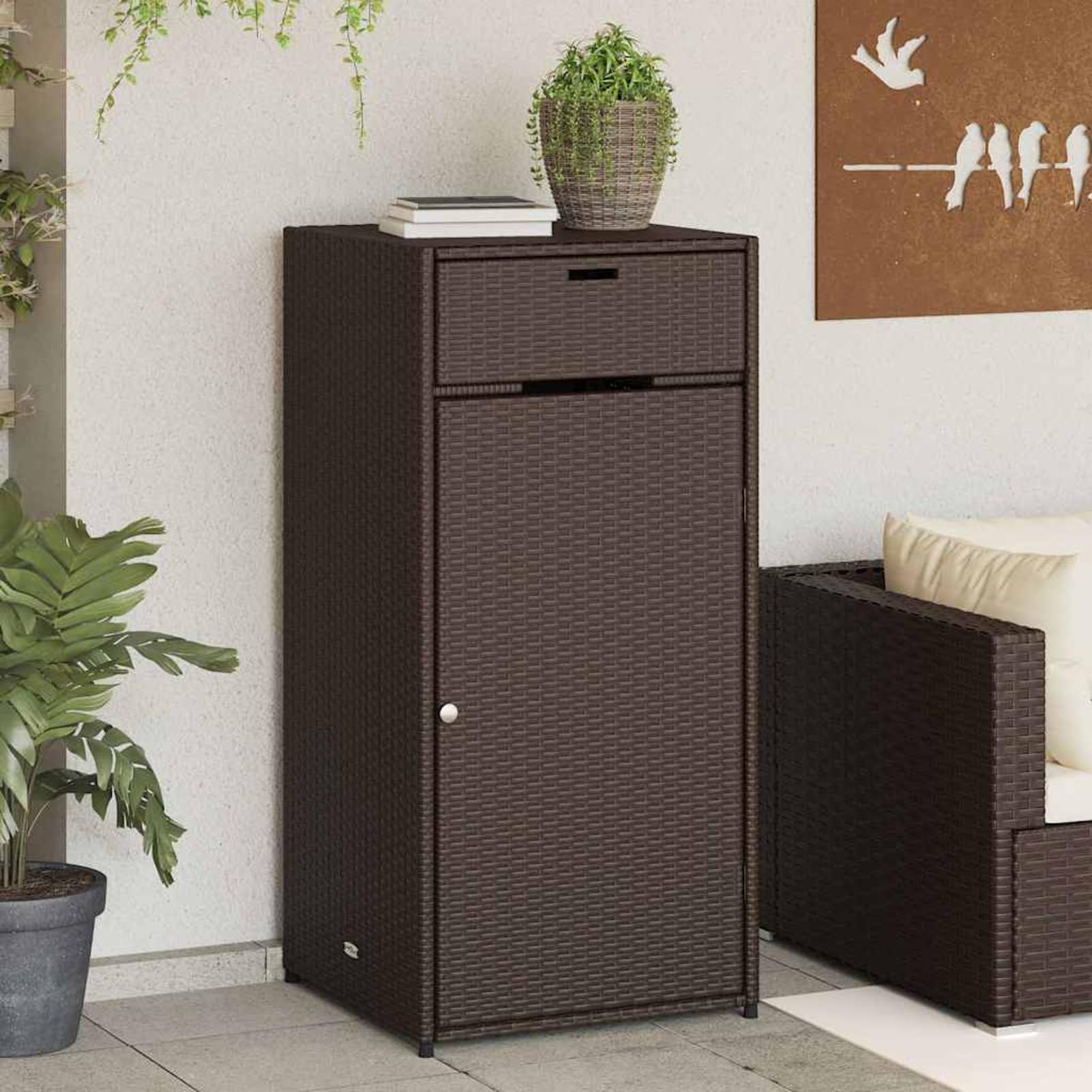 Gecheer PE Rattan Garden Storage Cabinet, Outdoor Storage Cabinet with Large Space, Powder-Coated Steel Frame, Stainless Steel Door Knob, for Garden Tools, Pool Towels, and Outdoor Cushions 365560