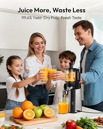 Miniatura 3 de Máquinas de exprimidor de prensa en frío, máquinas de exprimidor EUHOMY con tolva de alimentación ancha de 14.5 cm con 400W, exprimidor de Acero