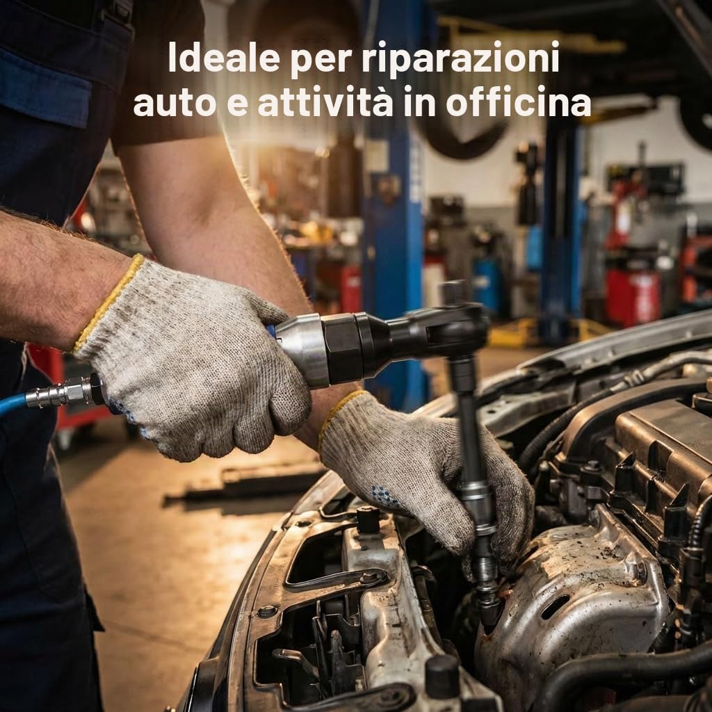 QWORK® Chiave a cricchetto ad aria da 1/2" / 12.5mm, Avvitatore a cricchetto Pneumatico, super veloce e resistente, coppia massima da 85 N.M