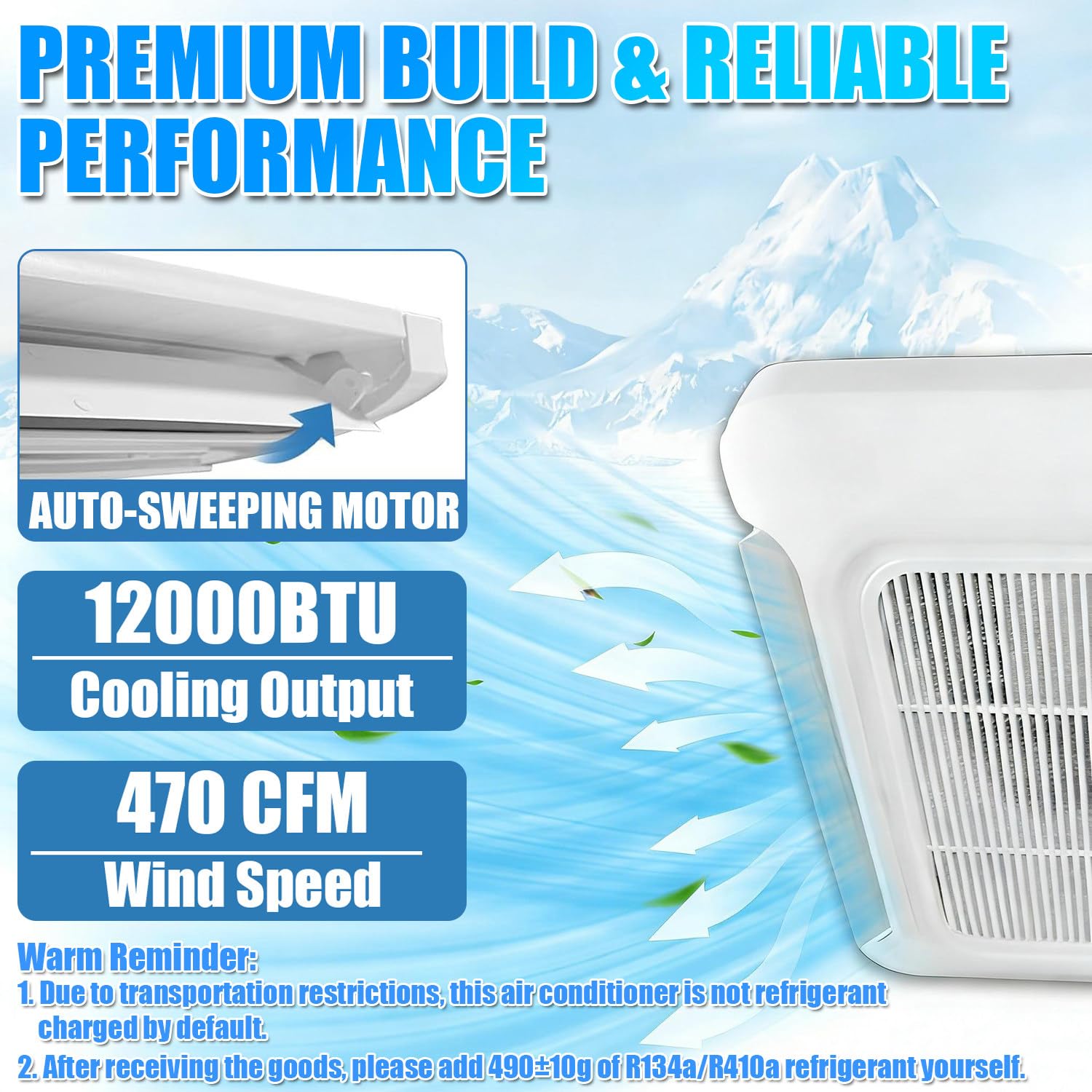 Aria Condizionata Camper, Condizionatore Camper 12v, 12000 Btu, 5 Velocità Del Vento Regolabili, Raffreddamento Da 1900 W, 470 CFM, Per Camper, Furgoni Camperizzati, Auto, Semirimorchi 12V