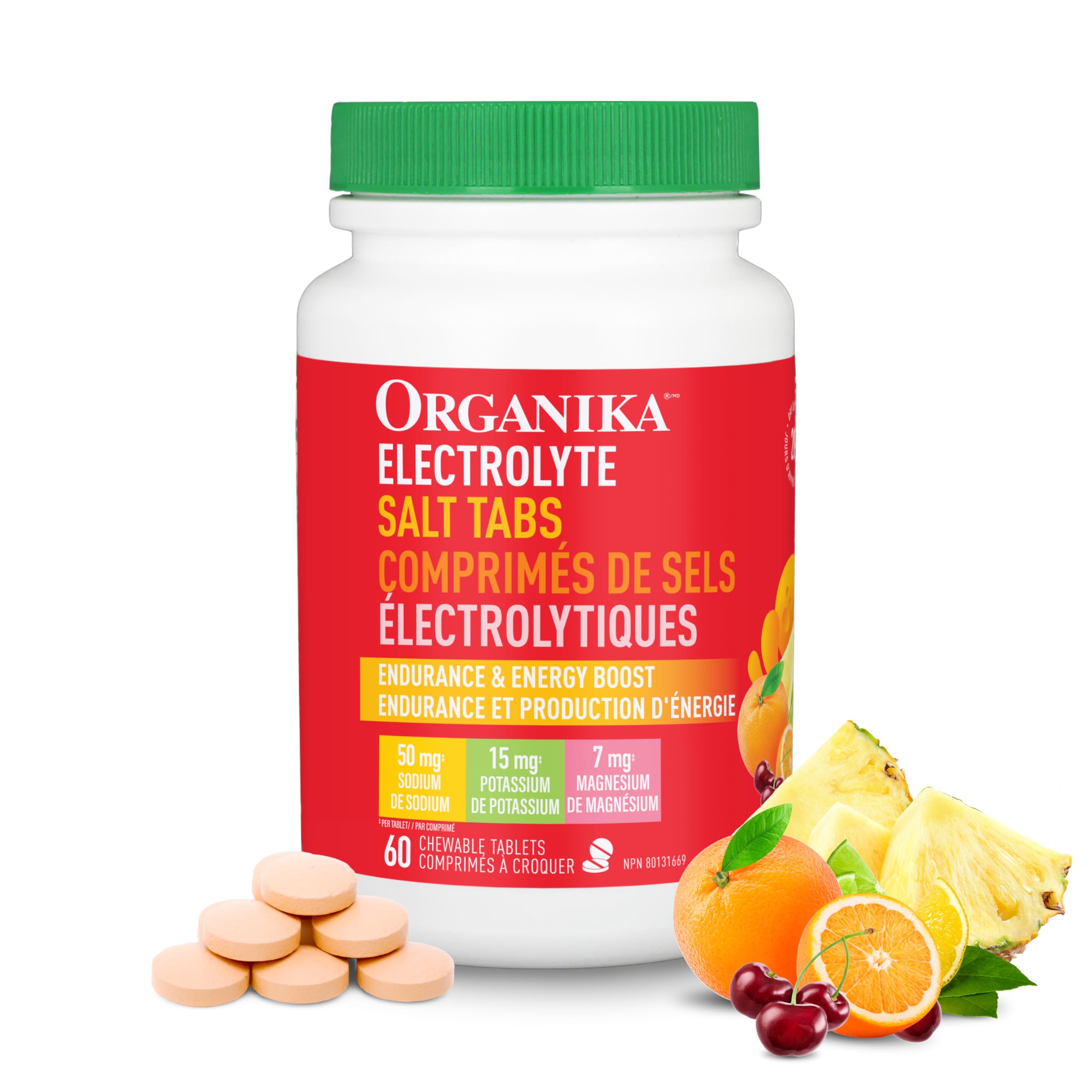 Organika Electrolyte Salt Tabs - Fruit Punch Flavour Chewable - Fast Hydration for Endurance and Energy Boost with Added D-Glucose - 60tabs