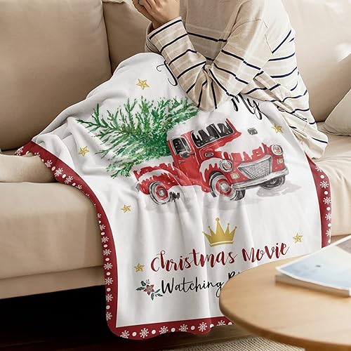 Miniatura 10 de Manta roja de Navidad, copos de nieve blancos con copos de nieve, bolas rojas, manta de forro polar suave decorativa para el hogar, sofá, silla,