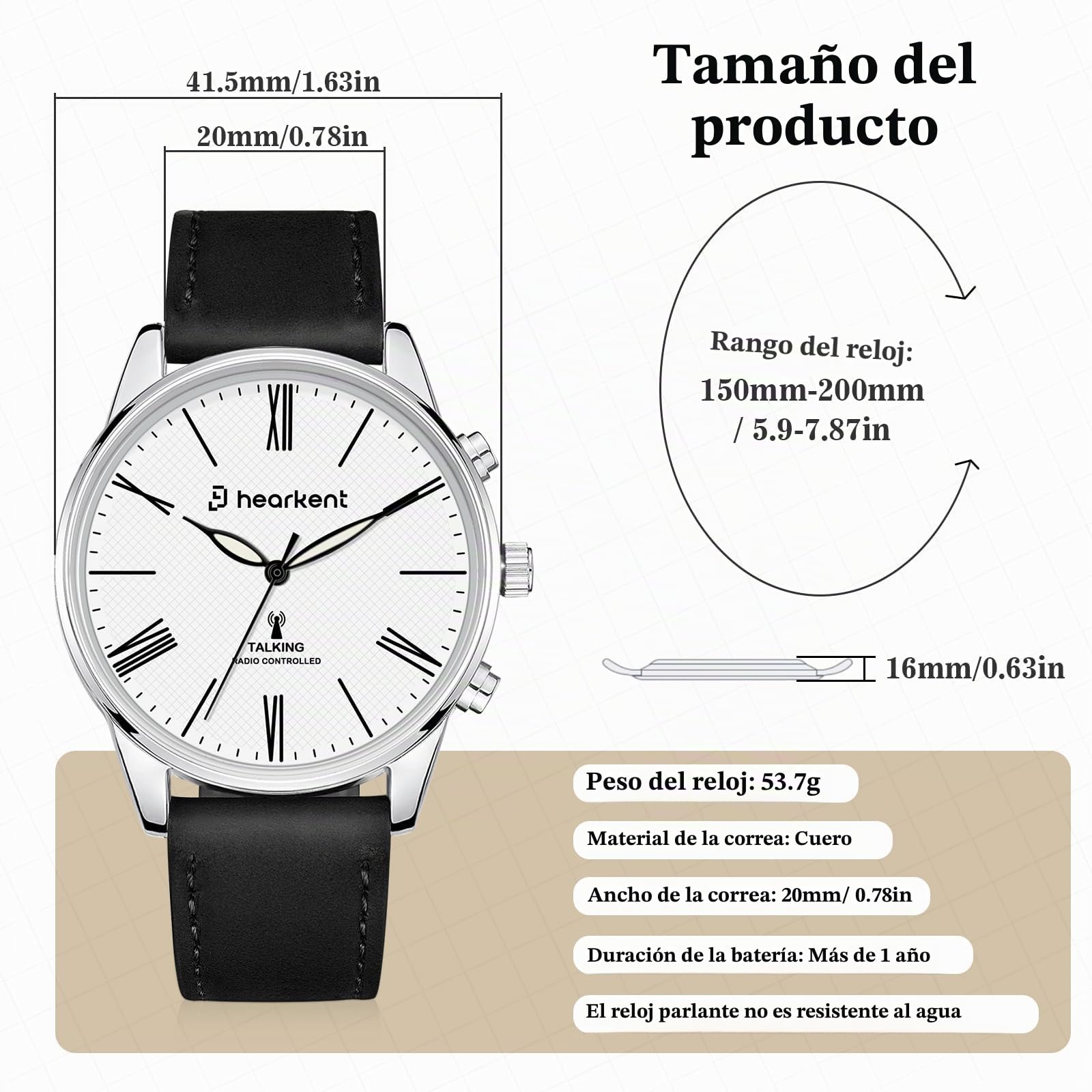 Hearkent Reloj parlante para personas con discapacidad visual, habla hora y fecha, relojes de pulsera para hombre, ajuste automático de la hora, regalos para personas ciegas, hombres mayores con