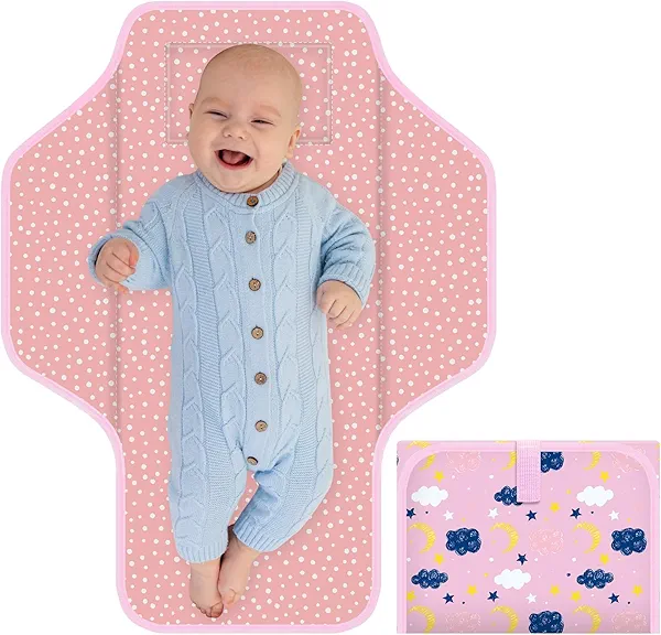 Portable Diaper Changing Pad for Baby & Toddler Waterproof Foldable Baby Changing Mat Built-in Pillow, Travel Infant Changing Pads for Moms Baby Changer Machine Washable