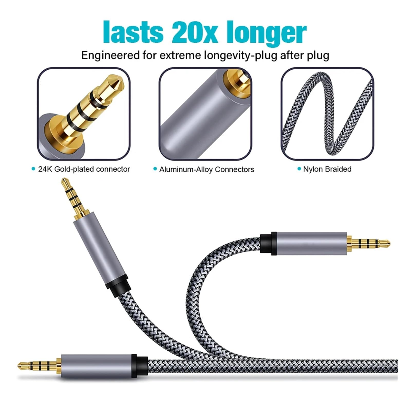 24K złoto 3.5mm do 3.5 Mm TRRS Jack kabel Aux do słuchawek samochodowych radio hifi złącze audio przewód długi 2m 3m 5m 10m(10m)