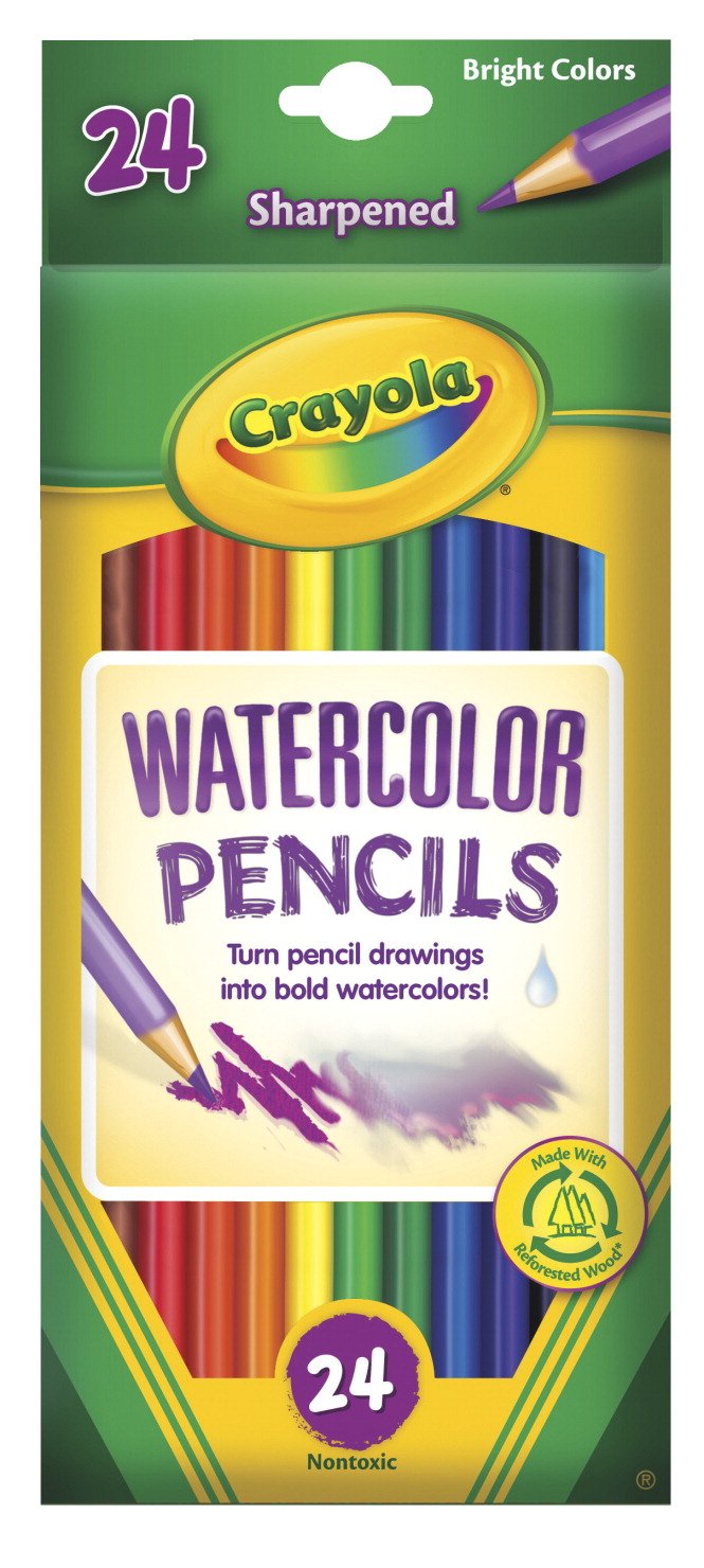 Crayola Non-Toxic Watercolor Colored Pencil Set, 3.3 mm Thick Tip, Assorted Color, Set of 24