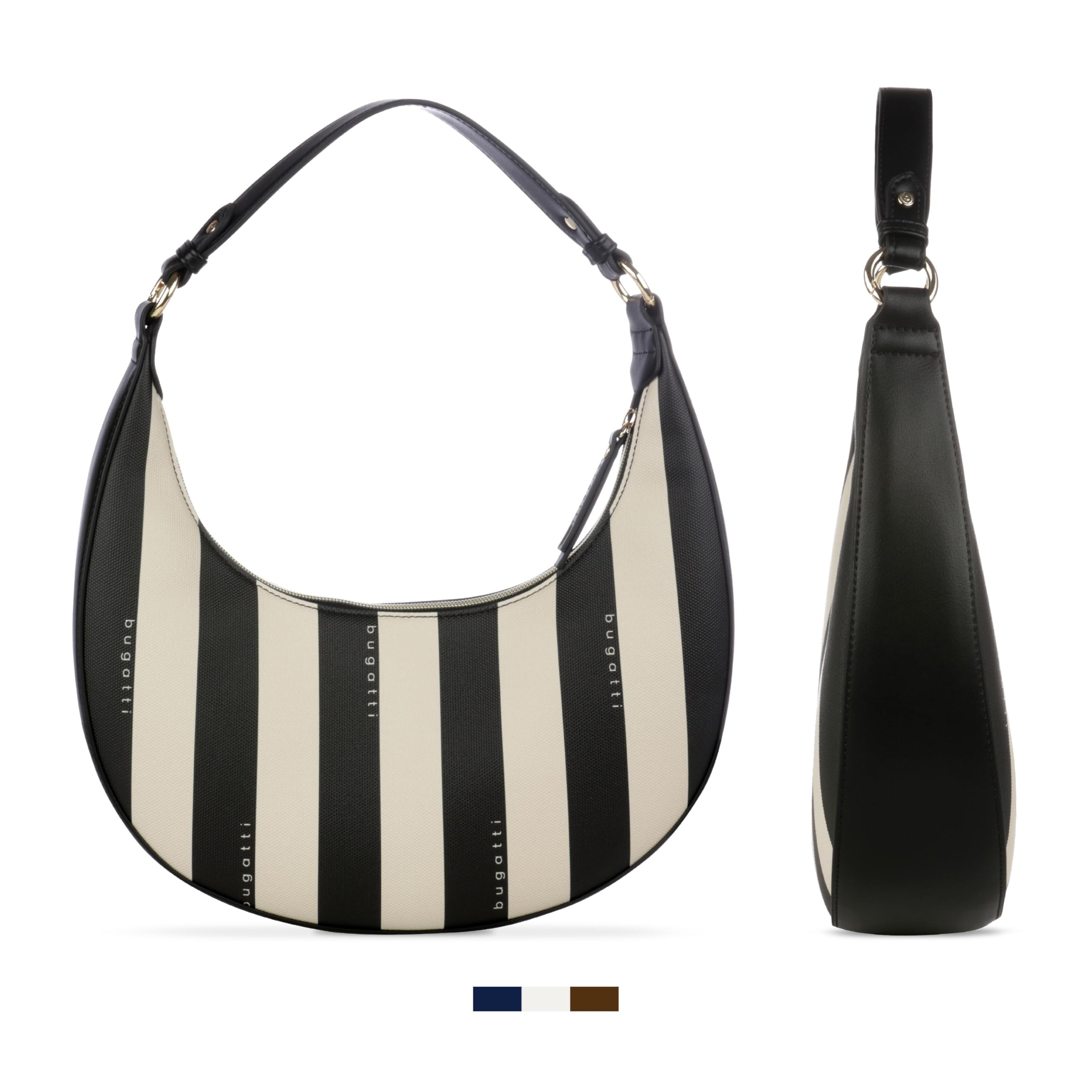 bugatti Cleo Half Moon Bag, Damen-Schultertasche aus gestreiftem Kunstleder