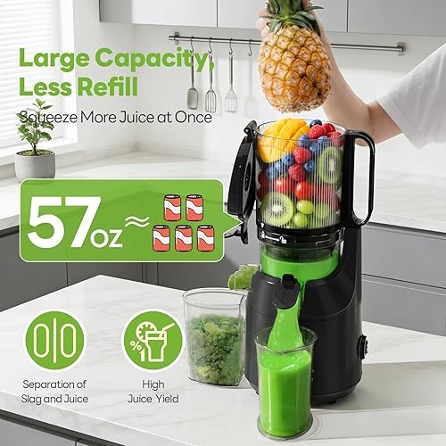 Miniatura 3 de Máquinas exprimidoras, canal de alimentación de boca grande de 5.3 pulgadas con autoalimentación y diseño manos libres, máquina extractora de jugo