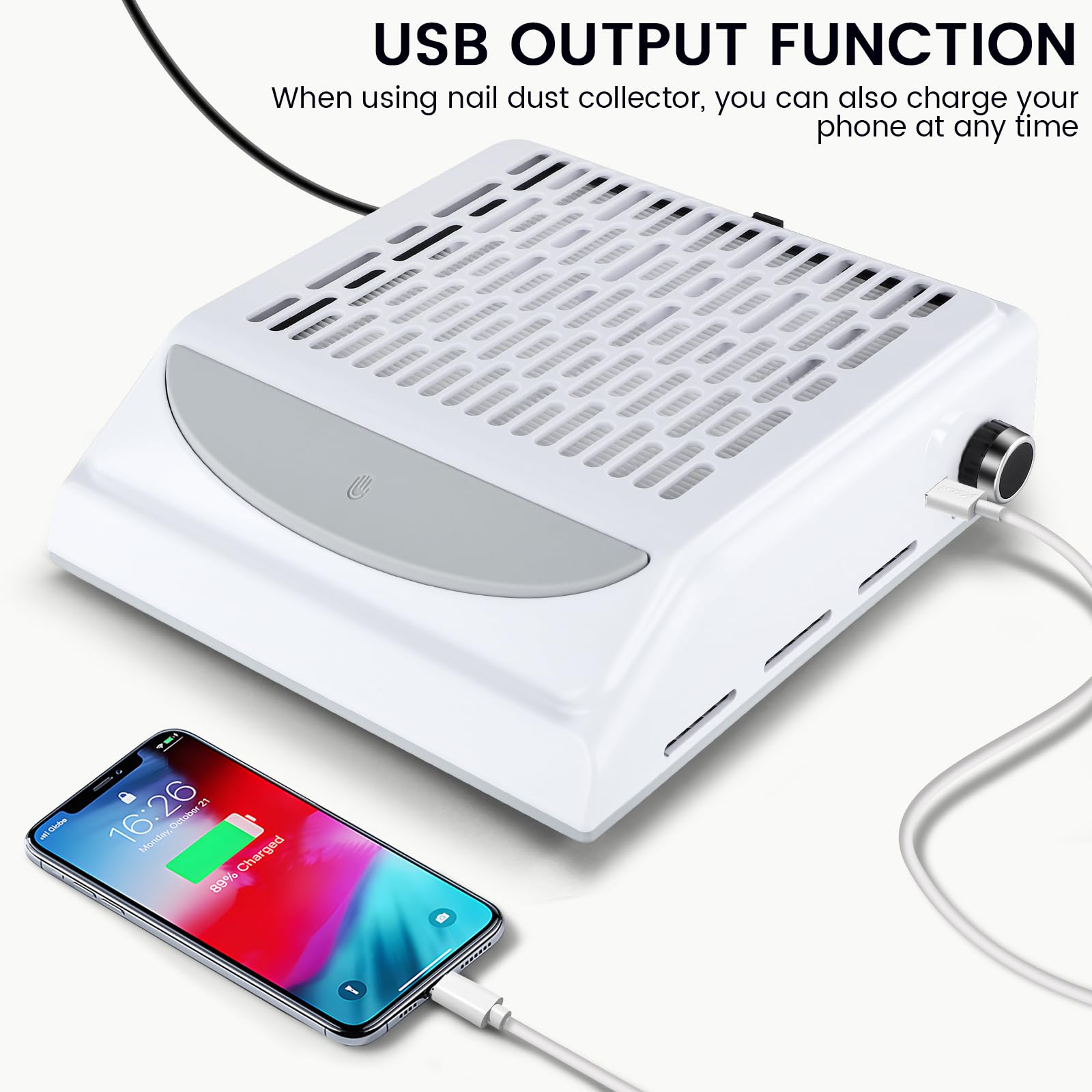 Aspiratore Unghie 100W,aspiratore unghie professionale,Vacuum Nail Speed Regolabile,Aspirapolvere per Manicure con Velocità Regolabile,Filtro Riutilizzabile e USB per Ricarica Smartphone